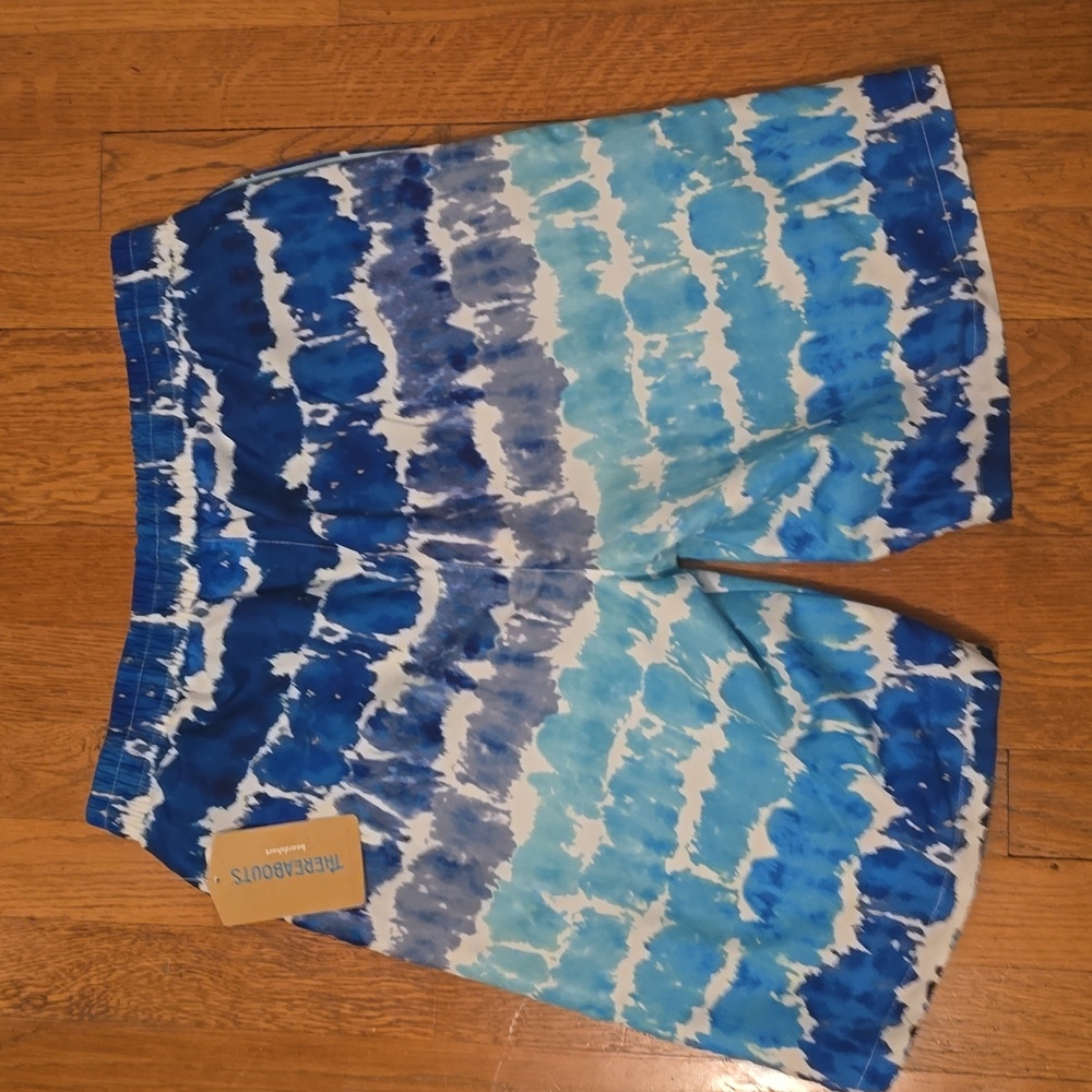 THEREABOUTS BRAND BOY'S BLUE AND WHITE SWIM TRUNKS BOARD SHORTS SIZE LARGE 14/16